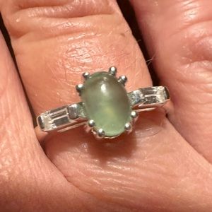 Serpentine and White Zircon Sterling Silver Ring - Size 7